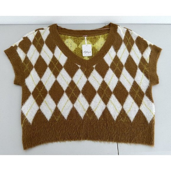 Free People Vest Sweater Women Size S Checkered Preppy top - Picture 15 of 15